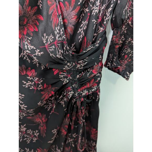 Cinq à Sept Kacy Midi Dress Floral Faux Wrap Silky Black Pink NWT Size 2 - Picture 13 of 14